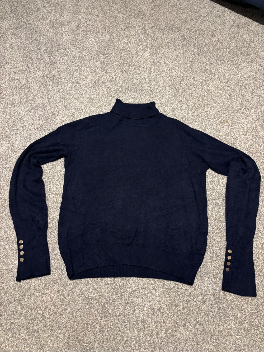 Skies Are Blue Dark Navy Ribbed Turtleneck Sweater with Cuff Buttons